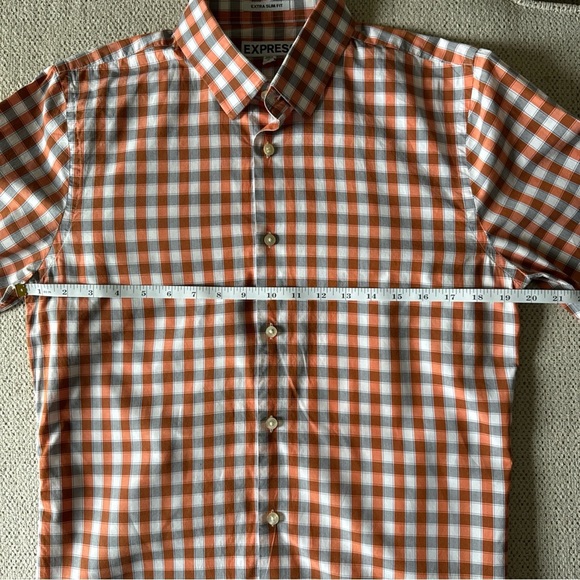 Express Men’s L/S Slim Fit Button Up Orange/white/grey Shirt Size M 15/15.5 - Picture 7 of 8